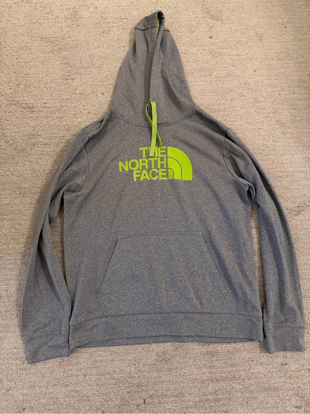 The North Face Men's Gray Hoodie with Lime Logo Accent